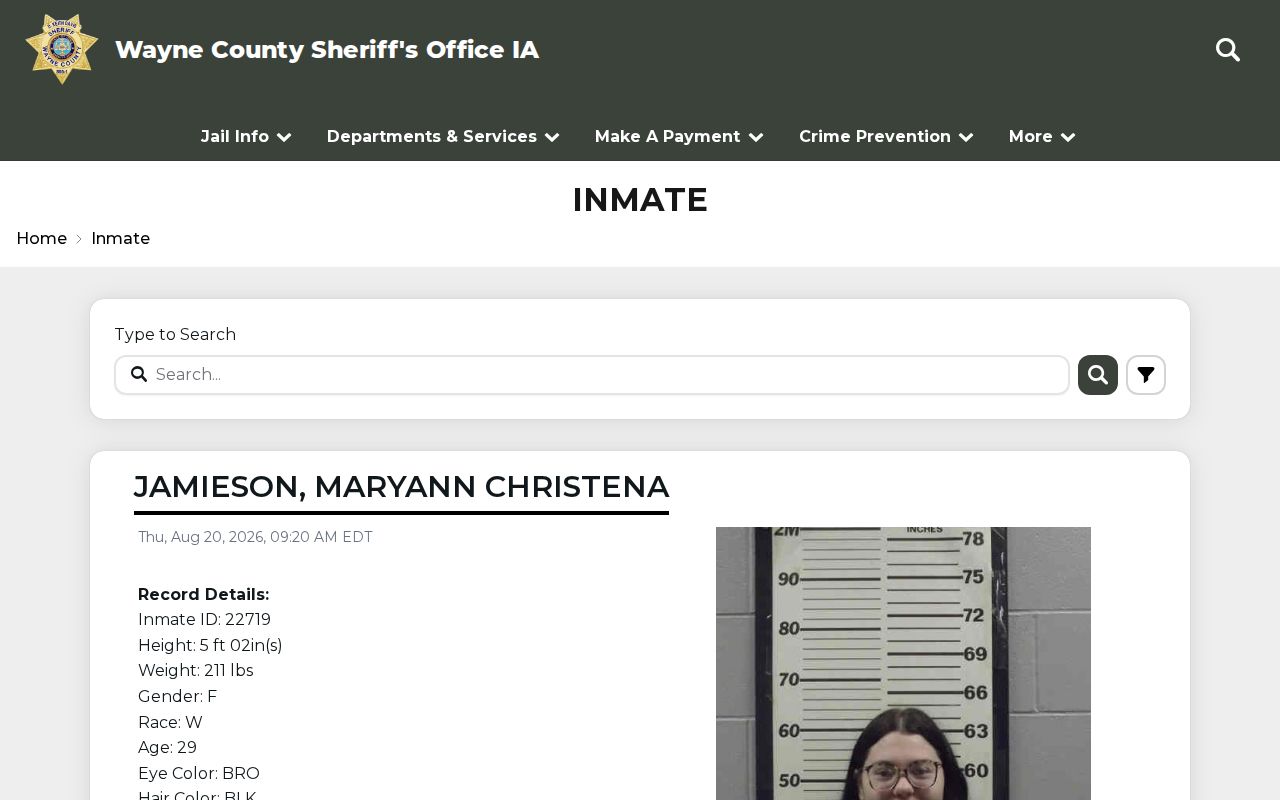 Wayne County current jail roster and booking records