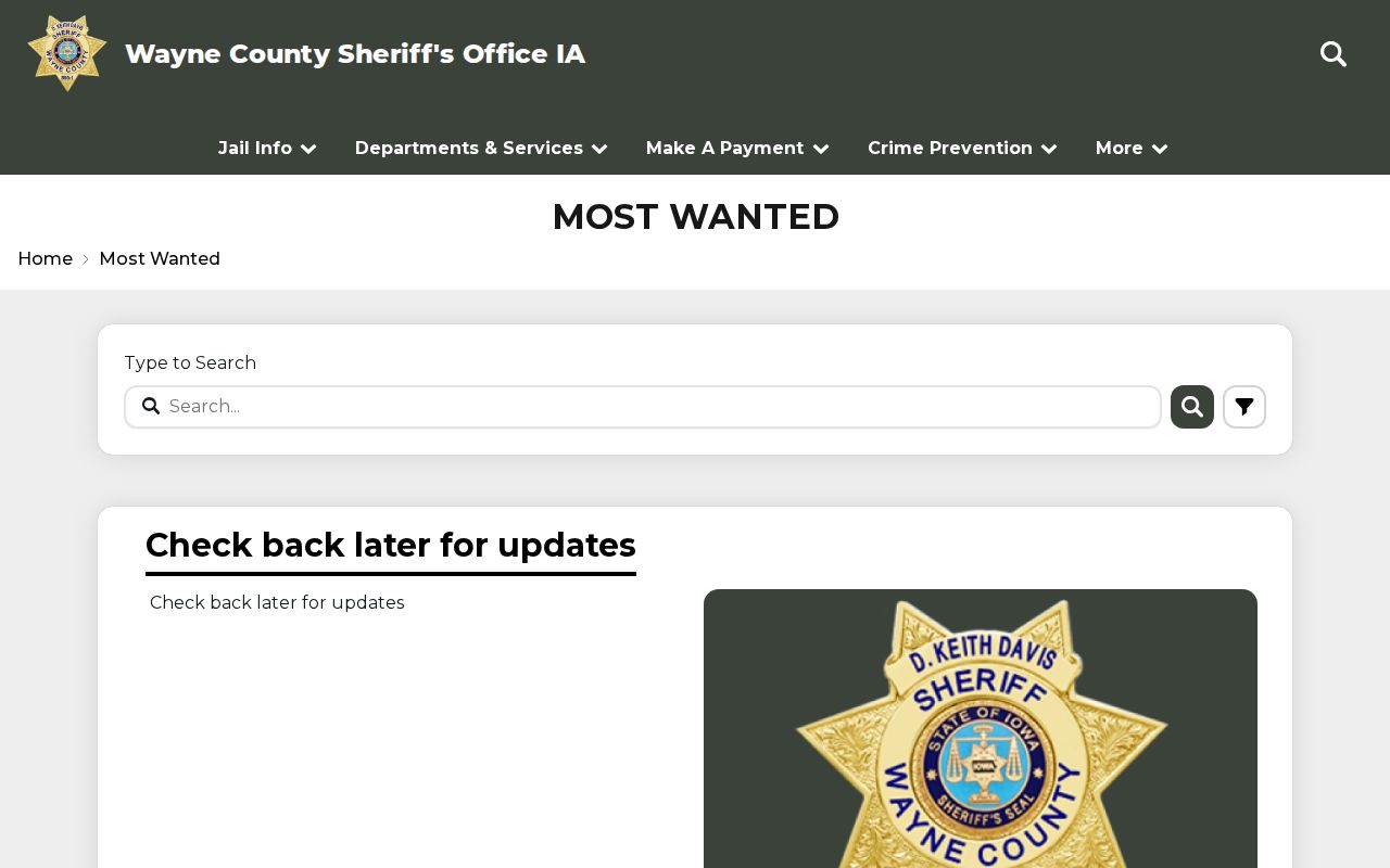 Wayne County Sheriff's Most Wanted official warrant notice page
